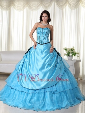 Aqua Blue Embroidery Quinceanera Dress With Handcrafted Like Princess