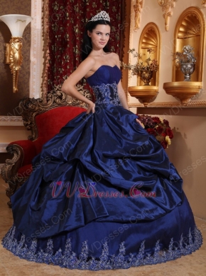 Dark Blue Puffy Sweetheart Quinceanera Dress With Applique