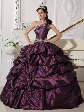 Dark Purple One Shoulder Puffy Quinceanera Dress Designer