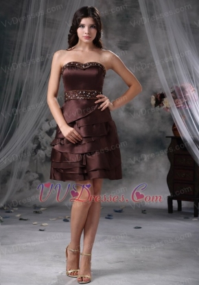 2014 Mini-length Layers Skirt Short Prom Dress In Brown Knee Length Sexy