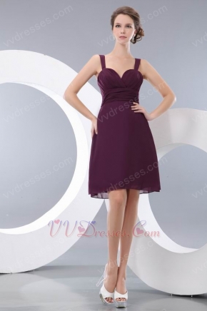 Sexy Spaghetti Straps Ruched Empire Purple Chiffon Short Prom Dress