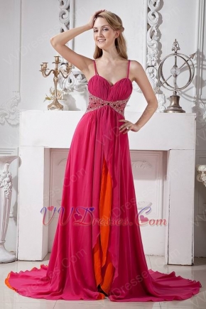 Spaghetti Straps Red And Orange Mixed Evening Prom Dress