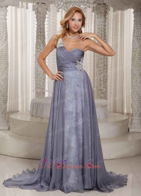 Silver Gray Chiffon Printed Inside Plus Size Custom Made Celebrity Dress