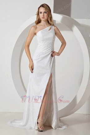 Fashion One Shoulder Side Split Skirt White Prom Celebrity Dress