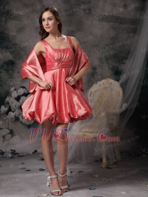 Square Neck Watermelon Puffy Short Prom Dress With Shawl Knee Length Sexy
