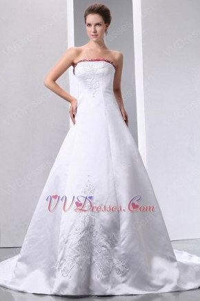 Elegant Strapless Embroidery Empire Wedding Dress With Red Color
