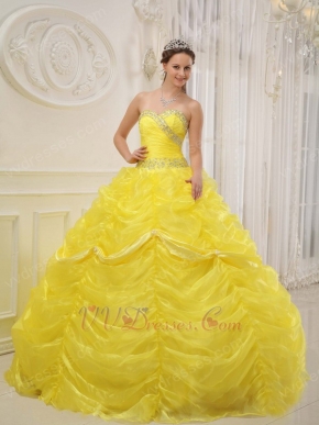 Bright Canary Yellow Picks-up Quinceanera Dress With Beading