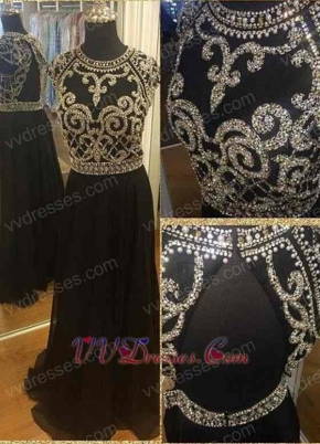 Black Ceremonial Prom Dress Fully Silver Squiggly Cup Chain Bodice