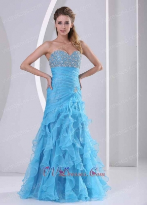 Sweetheart Aqua Blue Organza Ruffles Skirt Prom Dress Dropped Waist