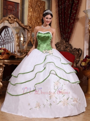 White Discount Quinceanera Dress With Spring Green Details