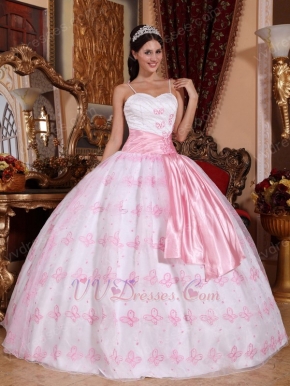 Spaghetti Straps Butterfly Design Baby Pink Quinceanera Dress