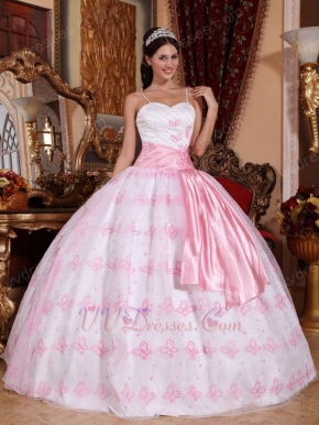 Spaghetti Straps Butterfly Design Baby Pink Quinceanera Dress