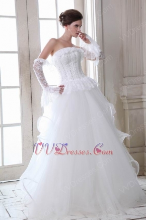 Lace Short Sleeves Strapless Cascade Skirt Unique Bridal Dress