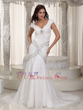 Sexy Mermaid V-neck Petite Wedding Dress With Rhinestone Low Price