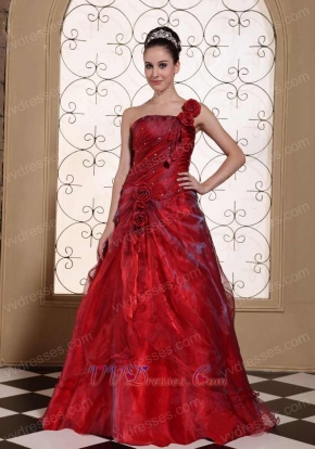 Luxury One Shoulder A-line Ballroom Dance Gown With Hand Made Flowers