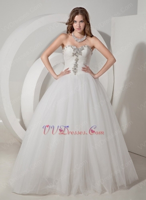 Sweetheart Beaded Bodice Ivory Floor Length Wedding Dress
