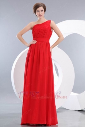 One Shoulder Ruched A-line Red Chiffon Bridesmaid Dress