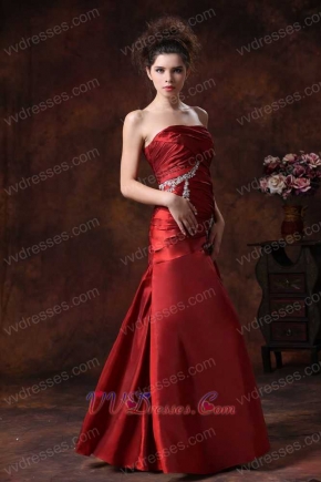 Stylish Wine Red Taffeta Column Fitted Wedding Anniversary Dress New Arrival