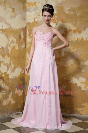 Empire Light Pink Chiffon Beaded Prom Dress With Sweethear Neckline Inexpensive