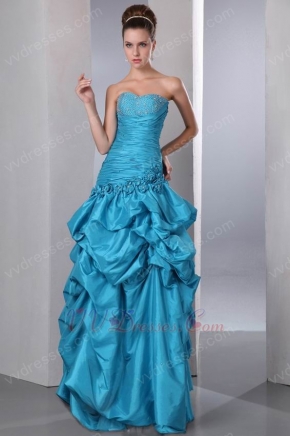 Sweetheart Bubble Corset Back Blue Prom Dress With Flowers