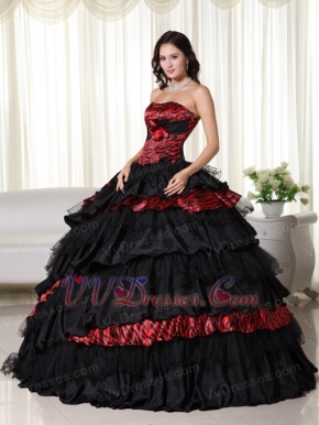 Exquisite Black Ball Gown For Quince Wine Red Leopard Zebra Luxury