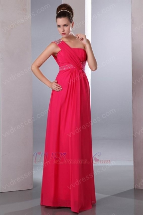 One Shoulder Carmine Red Chiffon Fabric Very Formal Dresses Online