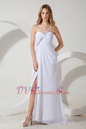 White One Shoulder Floor Length With High Split Evening Dress