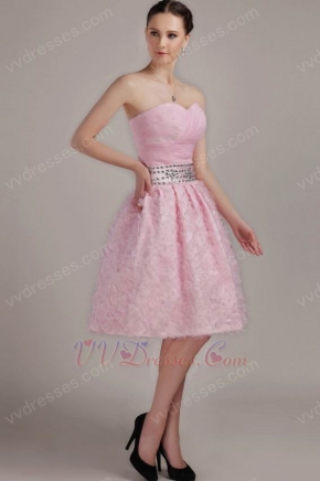 Sweetheart Knee-length Pink Organza Short Prom Dress With Crystals