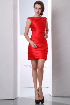 Scoop Beaded Neckline Cascade Skirt Scarlet Mini Prom Dress