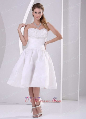 Petite Strapless Rosette Flowers White High School Prom Dress High Quality