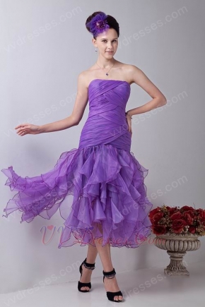 Sweetheart Tea Length Purple Organza Women Evening Dress