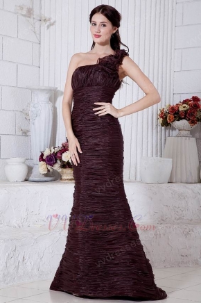 Unique One Shoulder Trumpet Brown Organza Skirt Prom Dress