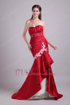 Wine Red Mermaid Fishtail Evening Dress With Lace Decorate