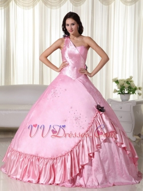 Baby Pink One Shoulder Long Big Puffy Skirt Quinceanera Dress Like Princess