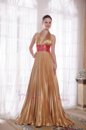 Halter Top Golden Evening Dress For Women Wear