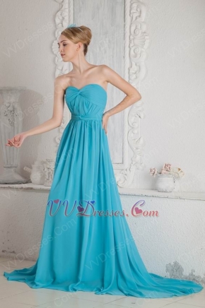 Cheap Sweetheart Cirss Cross A-line Skirt Blue Chiffon Prom Dress