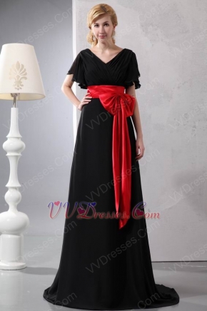 Black Chiffon Mother Of The Bride Dress With Scarlet Belt