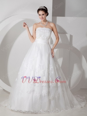 Cheap Strapless Appliques Decorate Wedding Bridal Gown With Belt