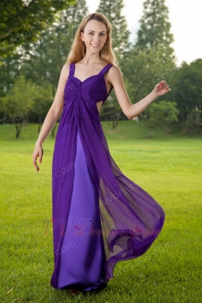 Elegant Straps Cross Back Purple Prom Dress With Split