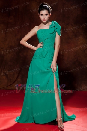 Turquiose Rosette One Shoulder Prom Chiffon Dress Wholesale Inexpensive