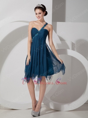 One Shoulder Cross Back Cascade Skirt Strong Blue Short Prom Dress