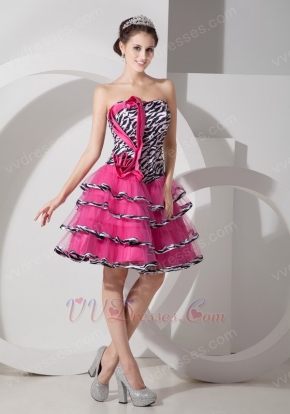 Hot Pink A-line Layers Short Skirt Sweet 16 Dress With Zebra