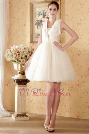 Unique Cream A-line Knee Length Short Cocktai Wedding Dress