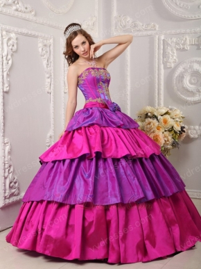 Purple And Fuchsia Layers Quinceanera Dress With Applique