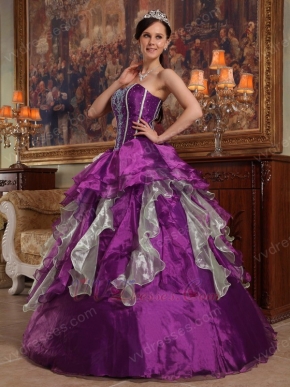 Apple Green And Purple Contrast Skirt Quinceanera Dress