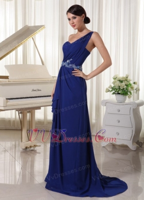 Royal Blue One Shoulder Chiffon Skirt Dress For Party Occassion Inexpensive