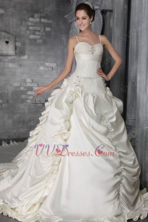 Sweetheart Neck Spaghetti Straps Cathedral Puffy Bridal Wedding Gown