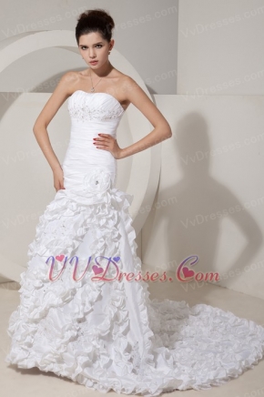 Mermaid Strapless Wedding Dress Decorate With Hand Made Flower Low Price