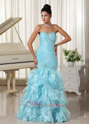 Mermaid Baby Blue Ruffles Slender Leisure Prom Dress Sweetheart Neckline