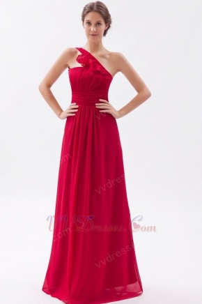 One Shoulder Ruffled Strap A-line Wine Red Prom Dresses